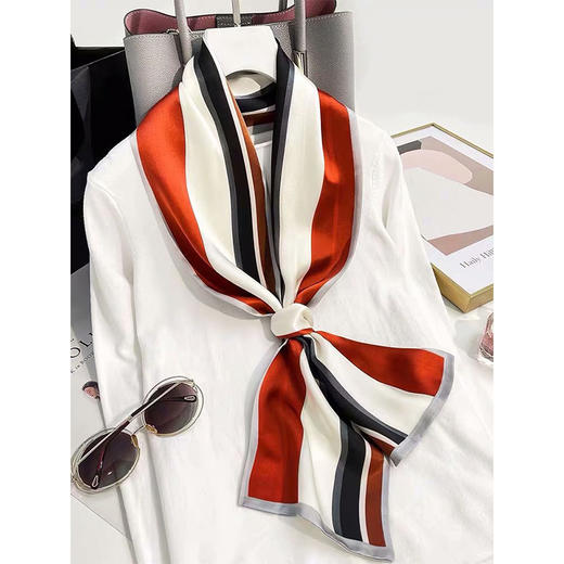 GRH-hzy2021320桑蚕丝长条复古丝巾百搭时尚双层小飘带 春夏季素绉缎薄款围巾女 商品图3