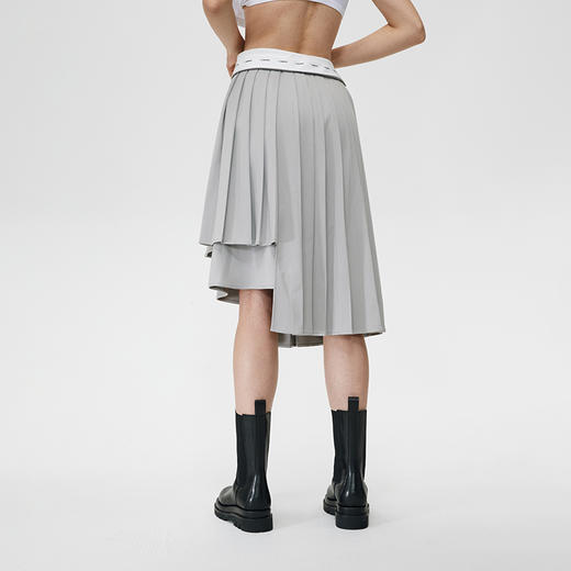 Unawares SS21 多层结构LOGO印花腰衬百褶中长裙 商品图3