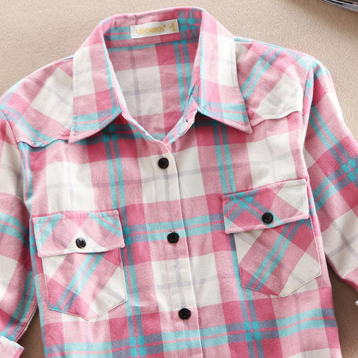 上海旗袍厂CD-B303038春季新品女装纯棉磨毛中长款格子衬衫女长袖衬衣大码外套 商品图4