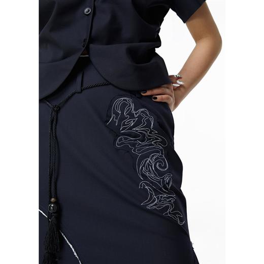 FIRSTFLOOR手绘绣花磨破毛边鱼尾裙高腰修身喇叭原创分割线设计 商品图3