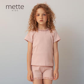 【坑条弹力t恤】夏新品女童短袖圆领t恤修身坑条弹力上衣