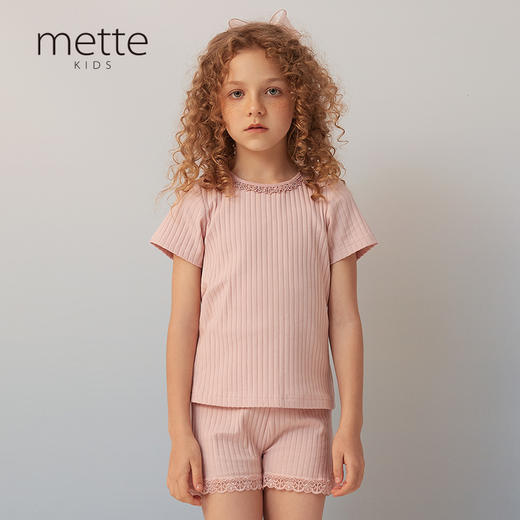 【坑条弹力t恤】夏新品女童短袖圆领t恤修身坑条弹力上衣 商品图0