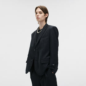 Unawares FW20 捷克钻带镶嵌单排扣条纹西装