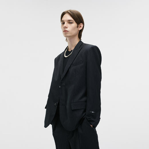 Unawares FW20 捷克钻带镶嵌单排扣条纹西装 商品图0