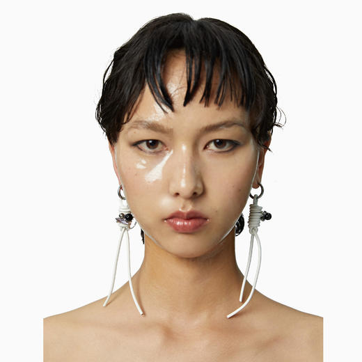 FIRSTFLOOR耳坠合金流苏耳饰耳环个性长款宝石白色绳结皮革钻石针 商品图2