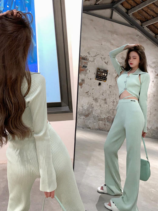 AGAM STUDIO 原创小众设计高级感修身显瘦露腰针织喇叭休闲长裤 商品图1