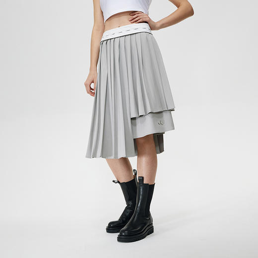 Unawares SS21 多层结构LOGO印花腰衬百褶中长裙 商品图0