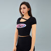 AGAM 20SS 设计感个性印花性感方领镂空修身露脐短袖T恤女潮 商品缩略图3