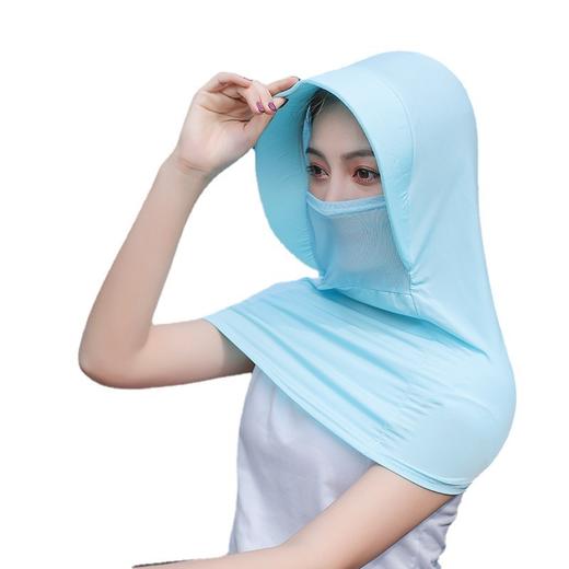 GRH-A04连帽防晒面罩女夏天遮阳护颈带帽檐骑车钓鱼纯色弹性冰丝面罩 商品图4