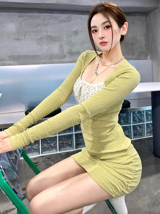 AGAM STUDIO原创 镂空设计芥绿方领露背连衣裙包臀修身显瘦 商品图1