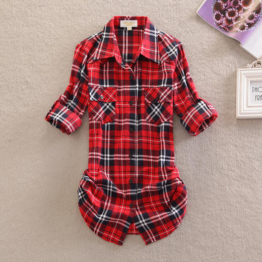 上海旗袍厂CD-B303001纯棉磨毛中长款格子衬衫女长袖春季新品女装衬衣大码开衫外套 商品图1