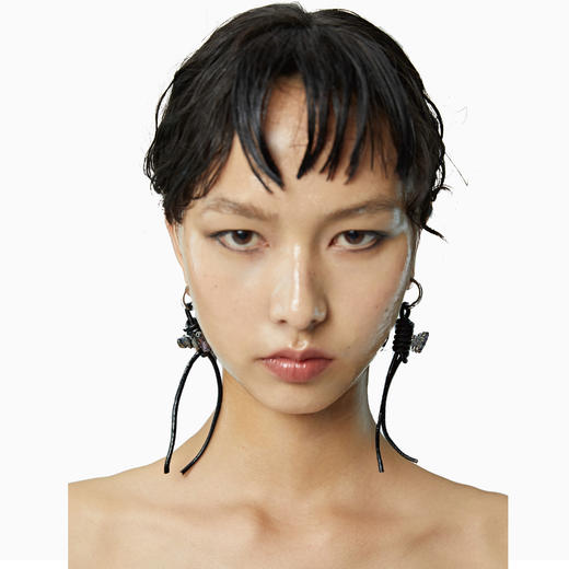 FIRSTFLOOR小众合金流苏饰耳环个性设计师宝石白色绳结皮革原创 商品图1