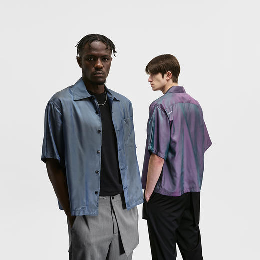 Unawares. SS20 镭射面料四袖保龄球短袖衬衫男 商品图0