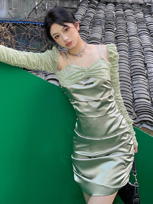 AGAM STUDIO 原创设计小心机性感蕾丝吊带缎面拼接显瘦包臀连衣裙 商品图3