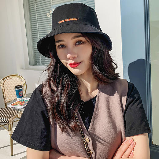 2022新款帽子女韩版潮宽檐字母刺绣双面戴遮阳防晒渔夫帽情侣潮 商品图2