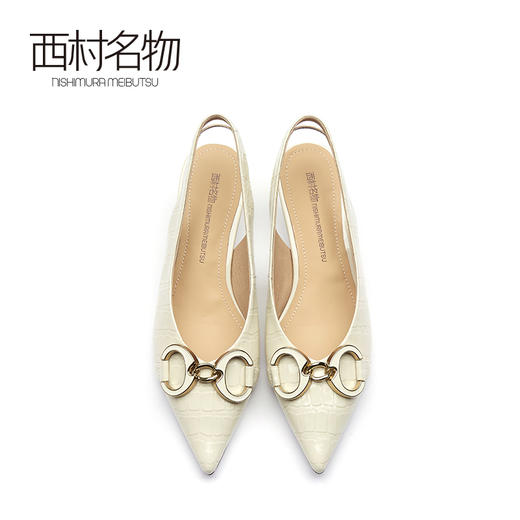 西村名物春款牛皮革优雅细跟后空凉鞋尖头细跟单鞋13981 商品图3