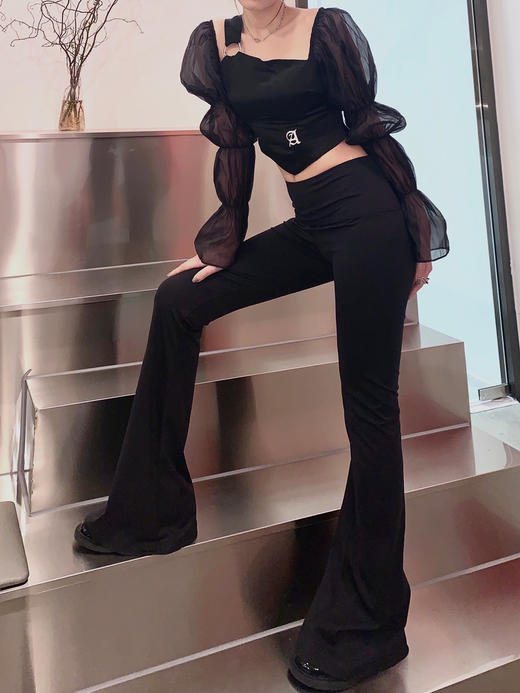 AGAM STUDIO 自带长腿特效 经典百搭高腰显瘦弹力喇叭长裤休闲裤 商品图2