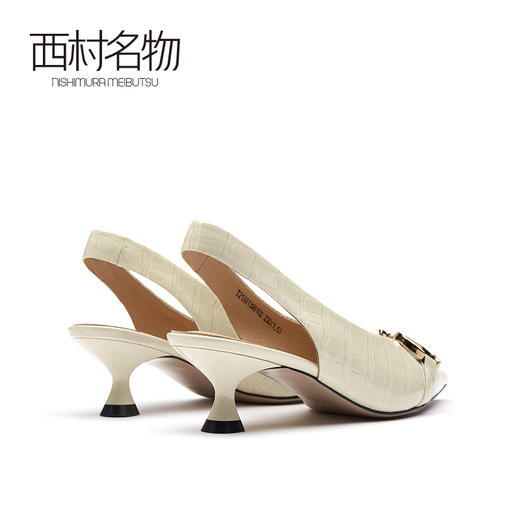 西村名物春款牛皮革优雅细跟后空凉鞋尖头细跟单鞋13981 商品图4