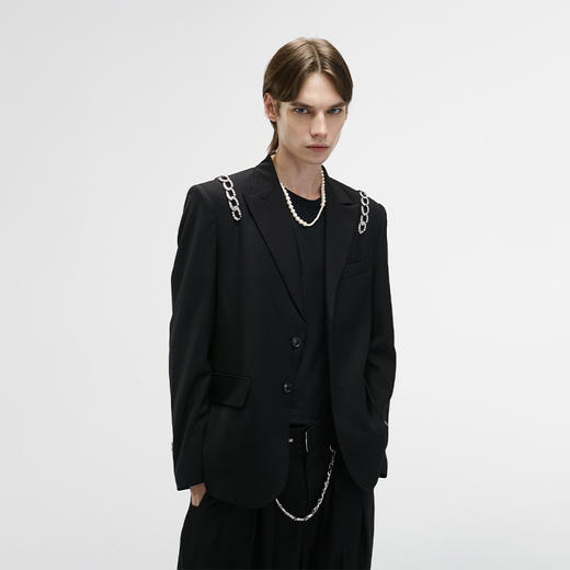 【陆柯燃同款】Unawares FW20 捷克粗钻链肩位镶嵌单排扣西装 商品图2