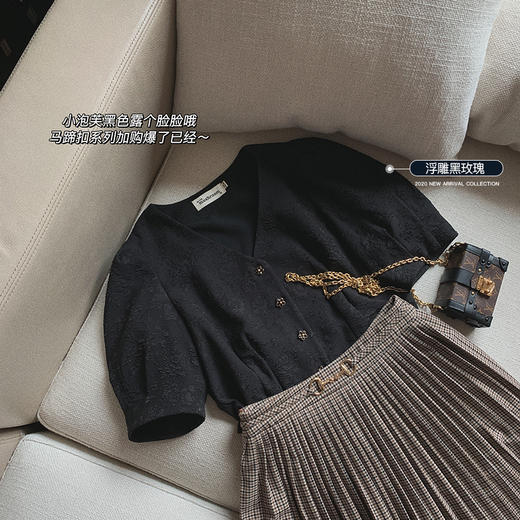 金蘑菇菇【奶油小泡芙】设计感小众收腰短款法式V领 商品图4