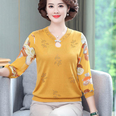 YSM-ZY7022 春装洋气遮肚上衣中年女T恤小衫50岁中老年2021早春新款夏装 商品图2