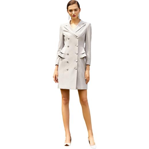 IWY/时尚灰蓝色设计感连衣裙女时尚气质名媛职业修身双排扣通勤商务装203064Q1 商品图4