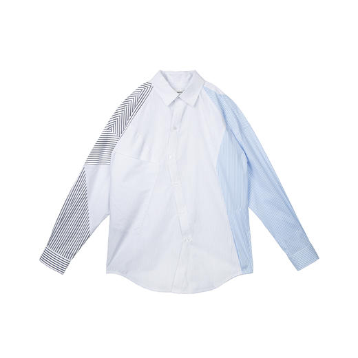 Unawares .FW20 曲折门襟不规则多边形条纹镶嵌长袖衬衫 商品图4