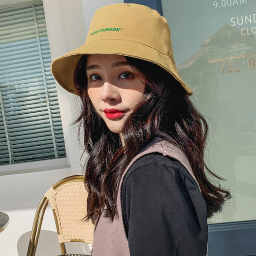 2022新款帽子女韩版潮宽檐字母刺绣双面戴遮阳防晒渔夫帽情侣潮 商品图3