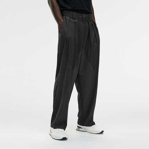 Unawares FW20 多重面料弧线拼接三褶宽松长西裤 商品图1