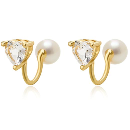 透明托帕石珍珠耳夹 商品图0