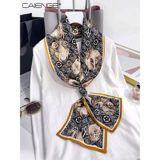 GRH-hzy2021320桑蚕丝长条复古丝巾百搭时尚双层小飘带 春夏季素绉缎薄款围巾女 商品图2