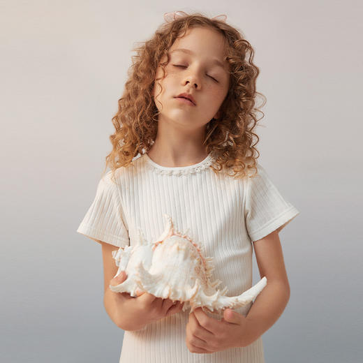 【坑条弹力t恤】夏新品女童短袖圆领t恤修身坑条弹力上衣 商品图1