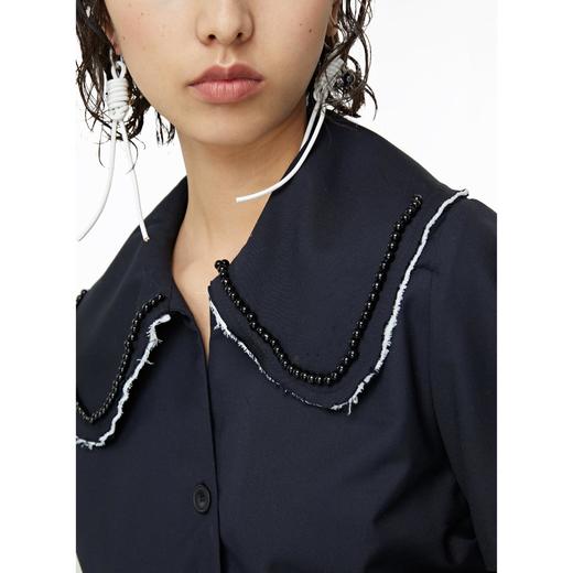 FIRSTFLOOR毛边设计复古娃娃领衬衫原创褶皱不规则泡泡袖大翻领 商品图3