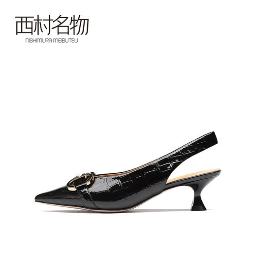西村名物春款牛皮革优雅细跟后空凉鞋尖头细跟单鞋13981 商品图2