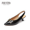 西村名物春款牛皮革优雅细跟后空凉鞋尖头细跟单鞋13981 商品缩略图1
