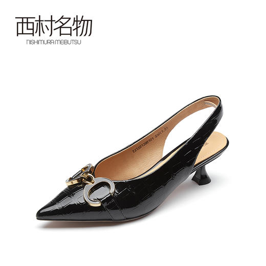 西村名物春款牛皮革优雅细跟后空凉鞋尖头细跟单鞋13981 商品图1