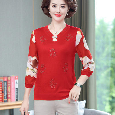 YSM-ZY7022 春装洋气遮肚上衣中年女T恤小衫50岁中老年2021早春新款夏装 商品图0