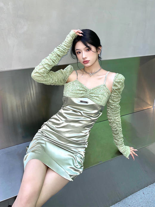 AGAM STUDIO 原创设计小心机性感蕾丝吊带缎面拼接显瘦包臀连衣裙 商品图1