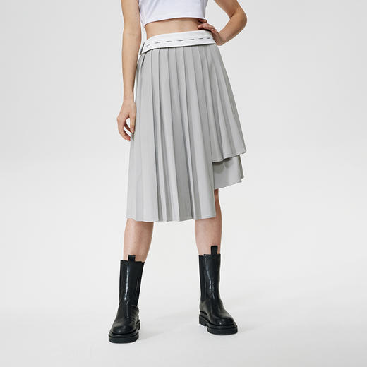 Unawares SS21 多层结构LOGO印花腰衬百褶中长裙 商品图1