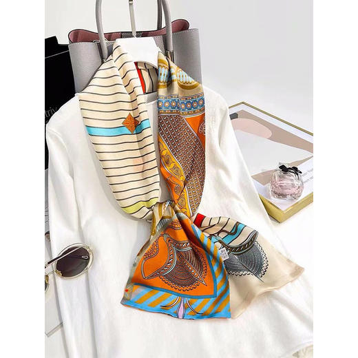 GRH-hzy2021320桑蚕丝长条复古丝巾百搭时尚双层小飘带 春夏季素绉缎薄款围巾女 商品图0