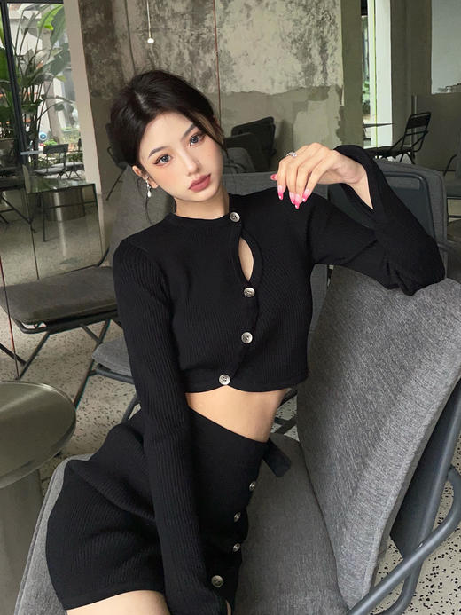 AGAM STUDIO 原创性感露背分体式针织长袖上衣包臀短裙套装连衣裙 商品图3