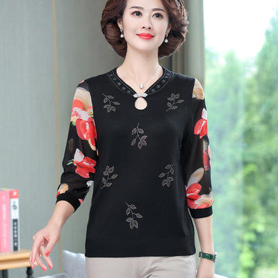 YSM-ZY7022 春装洋气遮肚上衣中年女T恤小衫50岁中老年2021早春新款夏装 商品图1