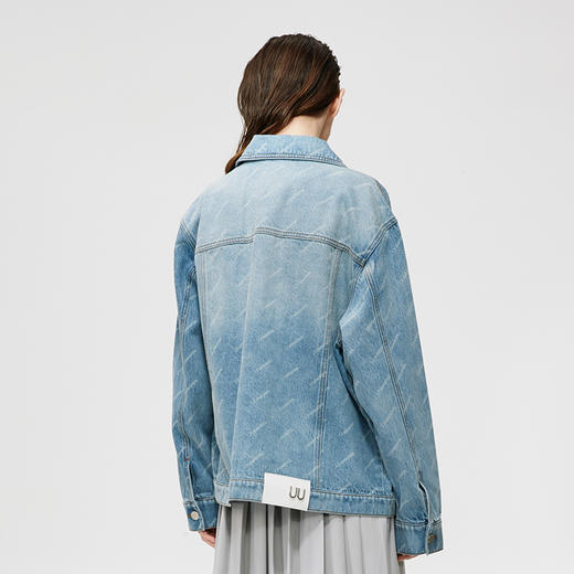 Unawares SS21 弧形缺失剪裁满版提花牛仔夹克 商品图1