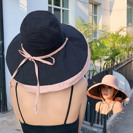 GRH-LJX202155日系韩版新款单色渔夫帽时尚大檐沿帽双面双色佩戴户外沙滩遮阳帽 商品图3