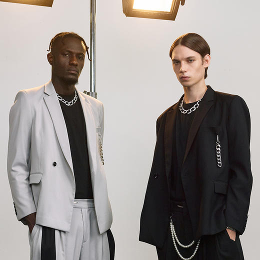 【赵今麦同款】Unawares FW19 潮流合伙人 金属链飘带西装 商品图3