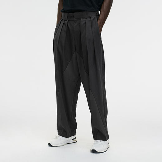 Unawares FW20 多重面料弧线拼接三褶宽松长西裤 商品图0