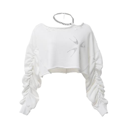 AGAMSTUDIO原创烫钻性感炸街露肩链条短卫衣半裙套装上衣宽松百搭 商品图4