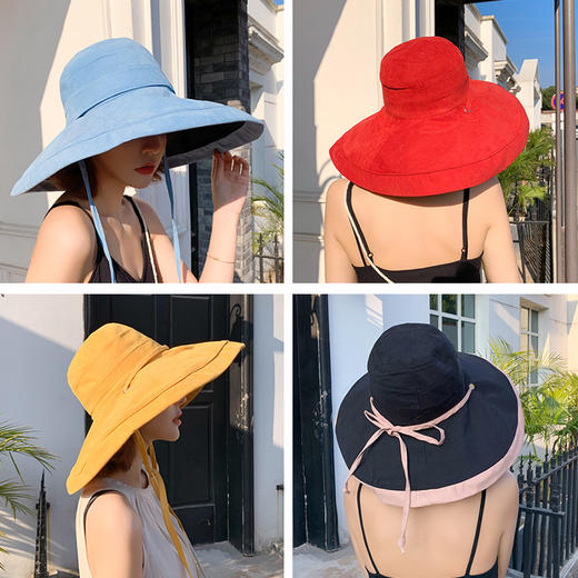 GRH-LJX202155日系韩版新款单色渔夫帽时尚大檐沿帽双面双色佩戴户外沙滩遮阳帽 商品图1