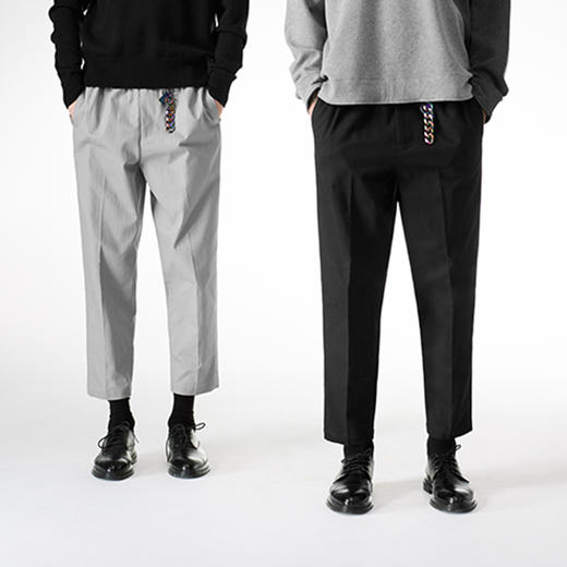 Unawares FW19 彩虹扣松紧腰斜纹面料 宽松休闲裤 商品图1
