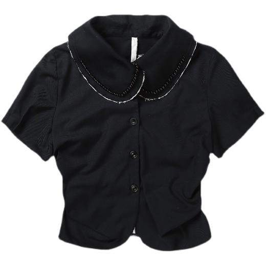 FIRSTFLOOR毛边设计复古娃娃领衬衫原创褶皱不规则泡泡袖大翻领 商品图4